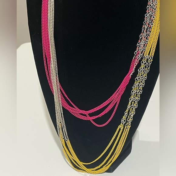 Jewelry - Long pink and yellow silver tone necklace